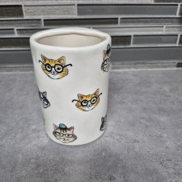Rae Dunn Cats Wearing Glasses Utensil Holder - Picture 4 of 6